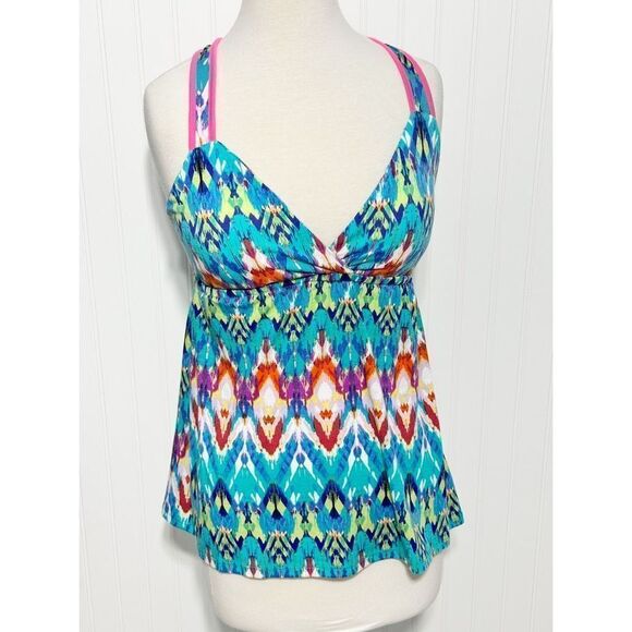 Pink Republic Womens Geometric Racerback Top Sleeveless‎ Blue Pink Size Medium - Picture 10 of 10
